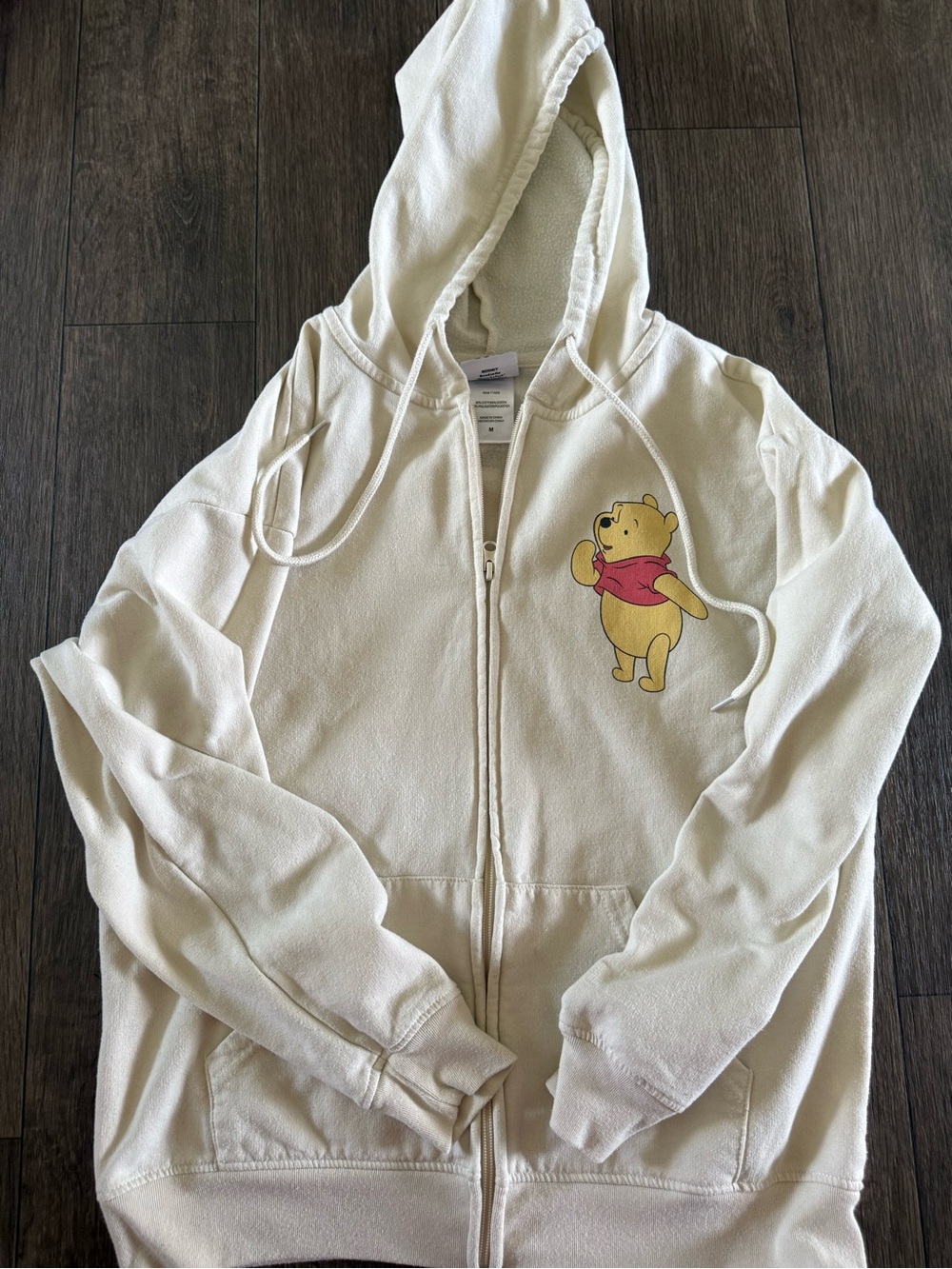 Womens Cream Hoodie with Pooh Graphic - Classic Character Zip-Up
